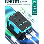 Universal Travel Adapter Worldwide PD 35W, TECSIX International Power Adapter Fast Charging with 2 USB C, 2 USB A Multi Outlets, Gan Travel Plug Adaptor for EU US UK AUS 200+ Countries - Image 2