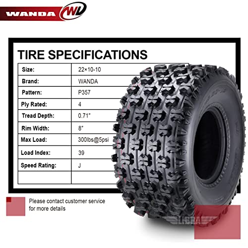 Set 2 Wanda Atv Tires 22X10-10 Fit For Kawasaki Bayou 220 250 Mojave 250 Rear Gncc Race #TOP3