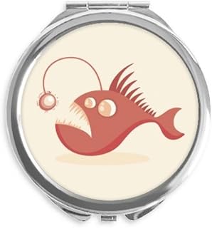 Cute Cartoon Lantern Fish Illustration Hand Compact Mirror Round Portable Pocket Glass