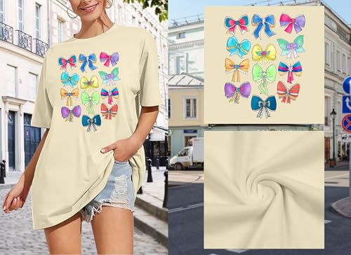 Princess Bow Shirt for Women Bow Graphic Printed T-Shirt Magic Cute Princess Shirts Asethetic Tees Summer Casual Tops(Apricot,Large) — view 6