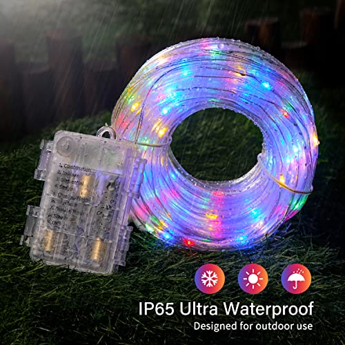 Potive 2 Pack Rope Lights Battery Operated, 33Ft 100 Led Battery Rope Lights Outdoor Waterproof, 8 Modes Trampoline String Lights For Pool Garden Walkway Patio Decorations (Multicolor) #TOP2