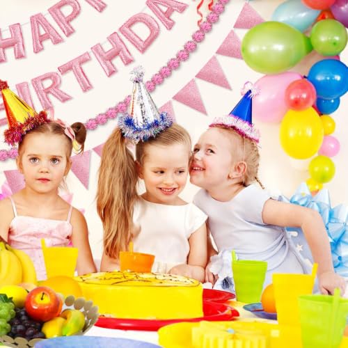 Image of CANREVEL 3 PCS Pre-Strung 3D Happy Birthday Banner Decorations, Pink