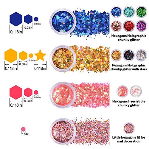 XUBX 12 Colori 10ml Set di polvere glitter per