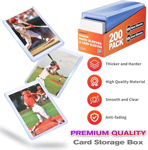 Image of 2000 Pack Card Sleeves Hard Plastic, Arjiekwei 3 inchX 4 inch Baseball Cards Protectors Plastic, Premium Card Holder for Trading Sports Baseball Football Game Cards (1000 Hard + 1000 Soft)
