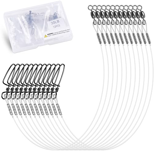 OROOTL Fluorocarbon Fishing Leaders, 12/48pcs Fluorocarbon Leader Line with Swivels Snap Kit Invisible Fluorocarbon Fishing Line Leaders for Saltwater Freshwater, 30lb