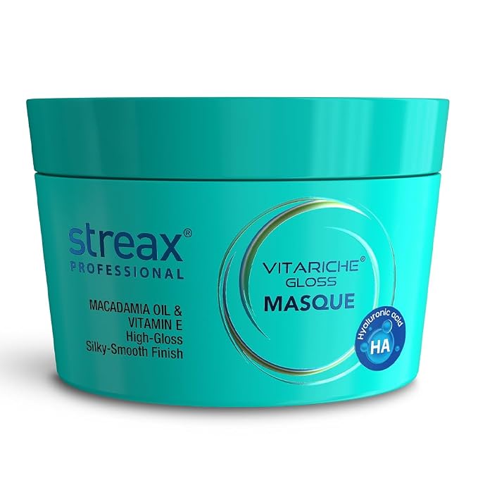 Streax Professional Vitariche Gloss Hair Mask With Hyaluronic Acid- 200gm, Deep Conditioner for Dry, Damaged & Frizz free Hair, Hydrating Masque with Hyaluron Molecules, Sulfate & Paraben-Free, Hair Mask for Frizzy Hair, For Smooth, Shiny, Bouncy, Hydrate