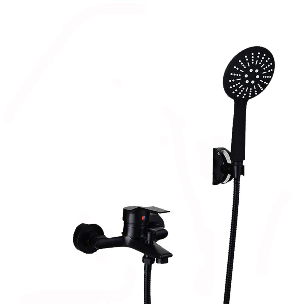 GLJTUO Black Bathtub Faucet with Cold and Hot Water Brass Wall Mounted Bathtub Faucet Set Single Handheld Bathtub Faucet Tap with Handheld Shower,Square A,Round a
