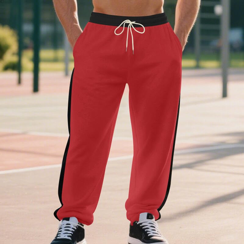 Sweatpants for Men Side Striped Casual Straight Leg Pants with Pockets Loose Fit Elastic Drawstring Trousers3