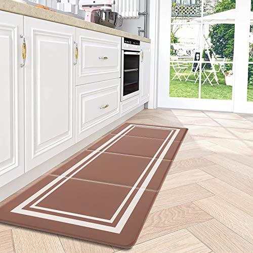 Cosy Homeer Kitchen Mat Rug – 2/5 Inch Thick Perfect Anti Fatigue Floor Mat, Standing Desk Mat – Comfort Foldable Kitchen Rug, Easy Storage, Garage Durable Stain Resistant Non-Slip (17" X 48", Beige) #TOP1