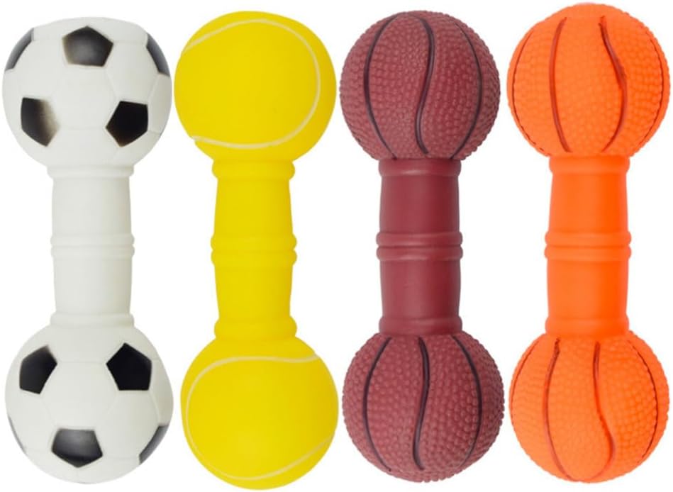 balacoo 4Pcs Vinyl Barbell Dog, Pet Dog Molar Chew for