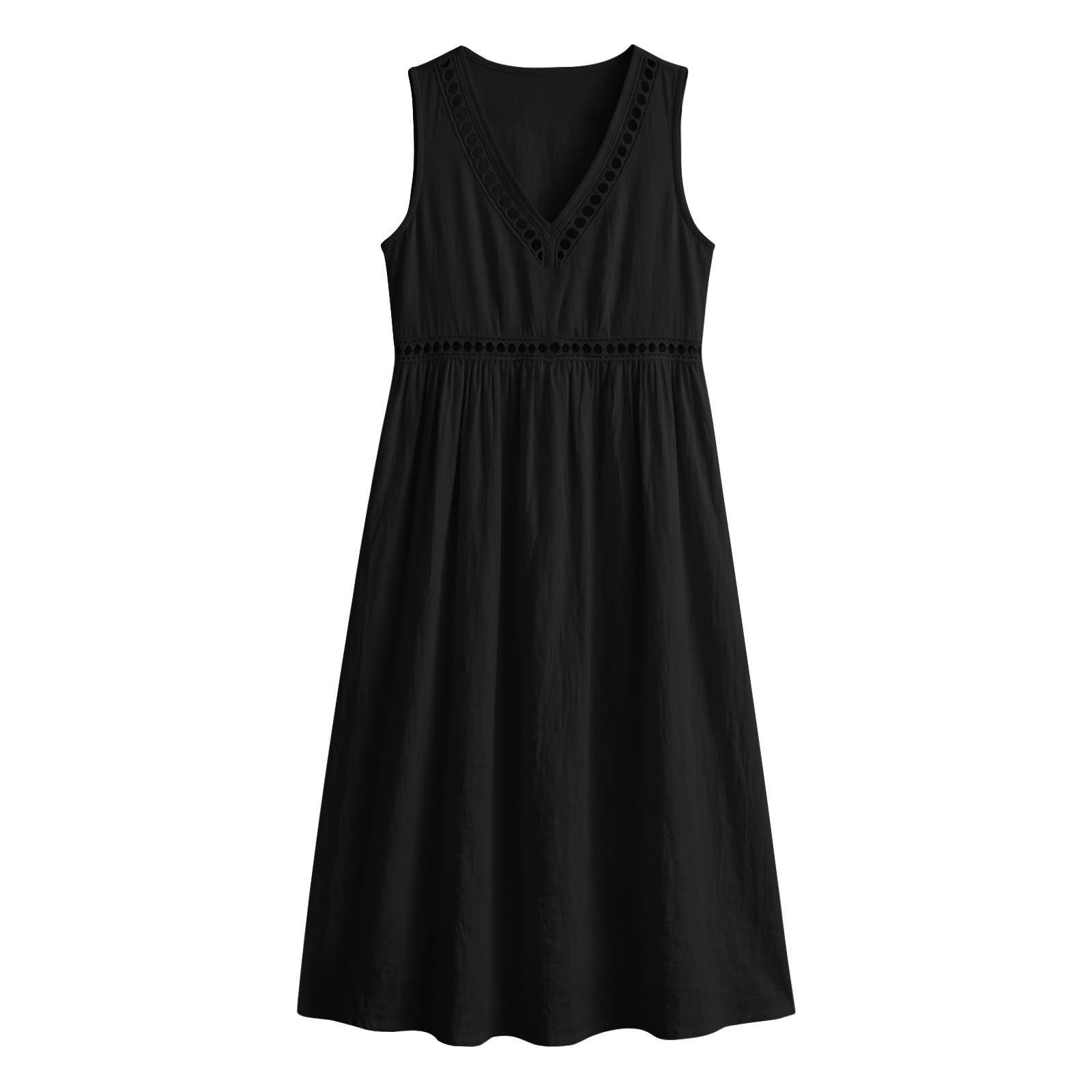 Generico Vestidos Largos Mujer Elegante Curvy Vestidos Sin Mangas Elegante | Vestido de playa casual suave de color liso vestido de cuello en V Boho Chic Ligero Ropa Transpirable Suelto Vacaciones Playa