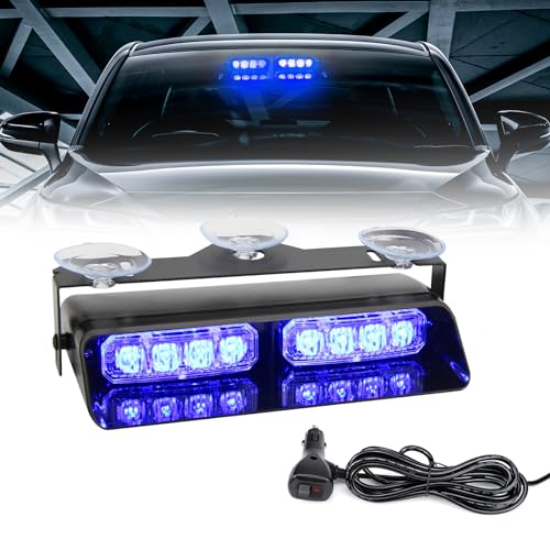 I LITTON Blue Flash Beacon Light Car Windshield Emergency Strobe Lights with Suction Cups, 7.2 Inch Traffic Advisor 12V Flashing Beacon Strobe Light for Trucks Snowplow Tractor Van Windshield