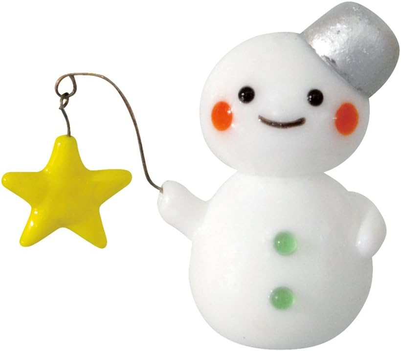 Falkert Cute Handmade Glasswork Christmas Ornament: Yurayura Star Snowman Interior/Figurine Object, Medium, Clear