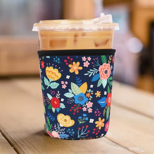 Image of Reusable 3-Pack Iced Coffee Cup Sleeve, Insulated Neoprene, Beverage Holder for Iced Coffee, Durable Drink Sleeve for Cold Beverages, Lunar Garden