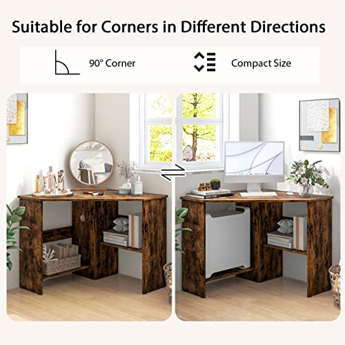 Corner Desk, Corner Computer Desk For Small Space, Bedroom Corner Desk With Storage Shelves & Cpu Stand, Small Desks For Small Spaces, Small Corner Writing Desk (Rustic Brown) #TOP3