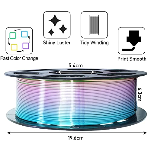 Image of Silk Shiny Blue Purple Fast Color Changed Multi-Colored Rainbow PLA Filament, 1.75mm 1KG 2.2LBS Shining 3D Printing Material with Fast Random Color Gradually Changed, Pack with Printer Tool by MIKA3D