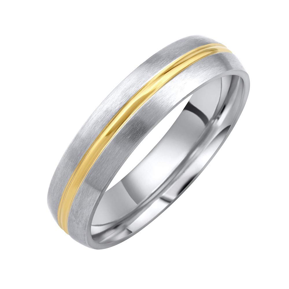 SILVEGO – RRC2047GM - Anillo de Boda para Mujer y Hombre de Acero Inoxidable Línea Bañada en Oro