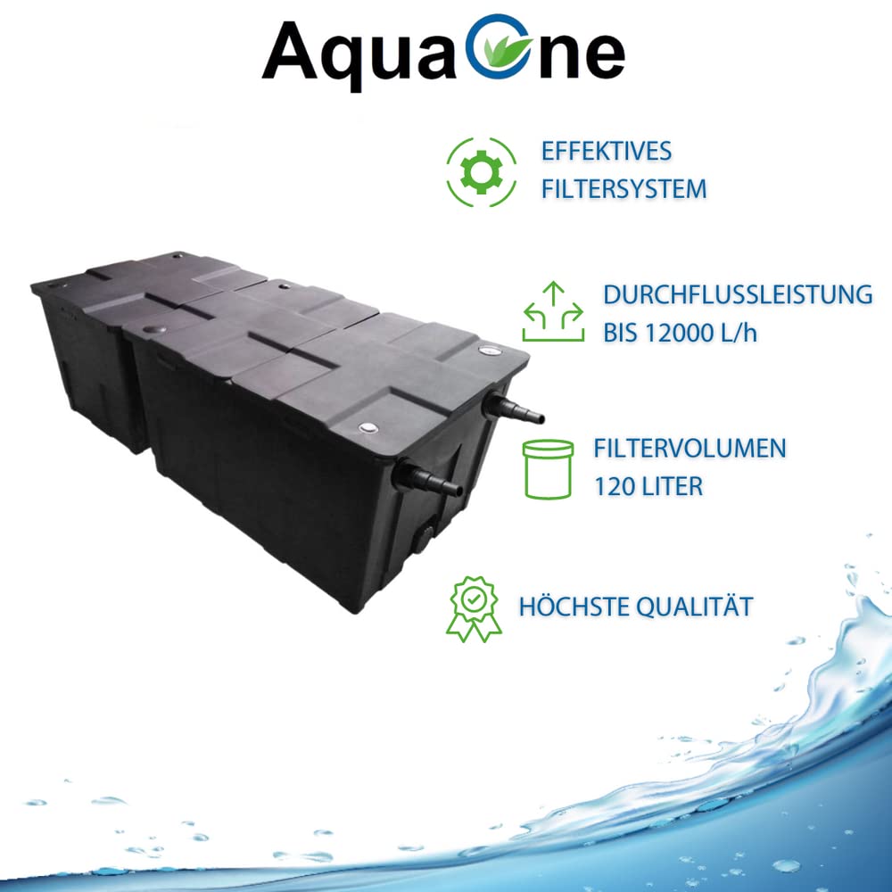 AquaOne Zestaw filtrów komorowych z pompą do oczka wodnego i oczyszczaczem wody, pompa filtrująca CBF-550 B do stawu o pojemności do 90 000 litrów, kompletny zestaw z oczyszczaczem UVC 110 W, pompa