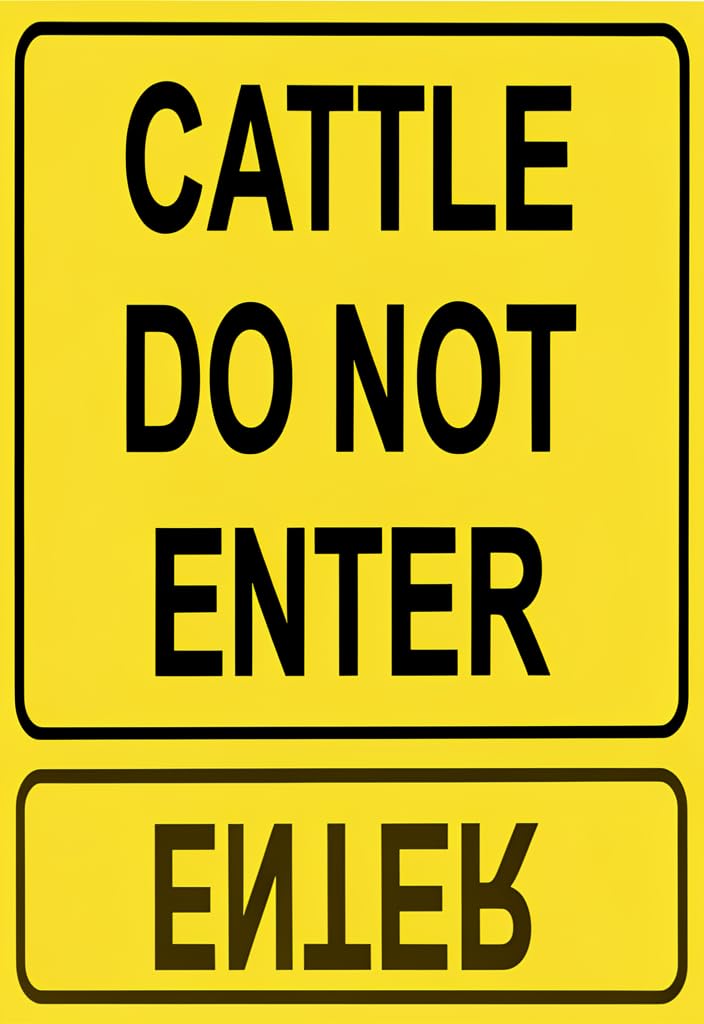 peiyeety Cattle DoEnter Tin Sign 12x8 Inch, Yellow & Black Metal Warning Plaque with Rounded Corners, Farm Ranch Barn Gate Fence Safety Sign, Rustic Wall Decor Gift Idea