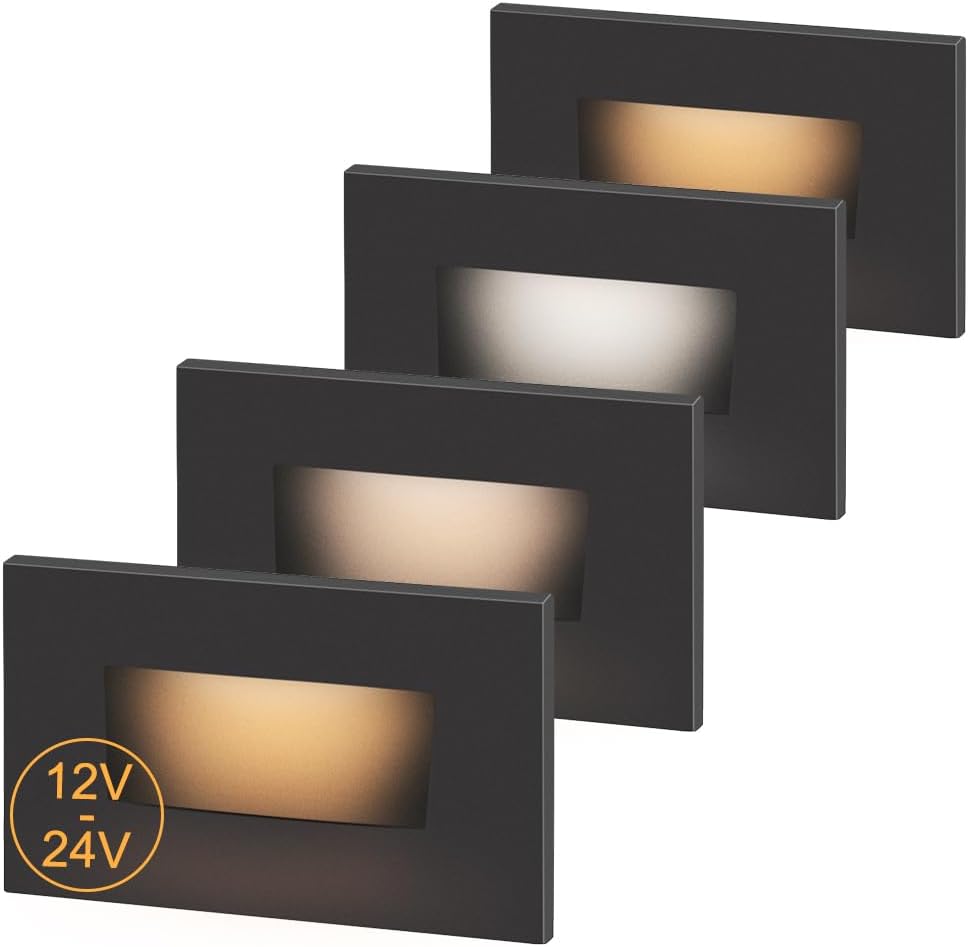 3 Color Low Voltage 12V-24V LED Step Lights Indoor and Outdoor, 3.5W 175lm Stair Light, Aluminum Oil Rubbed Bronze, 4 Pack