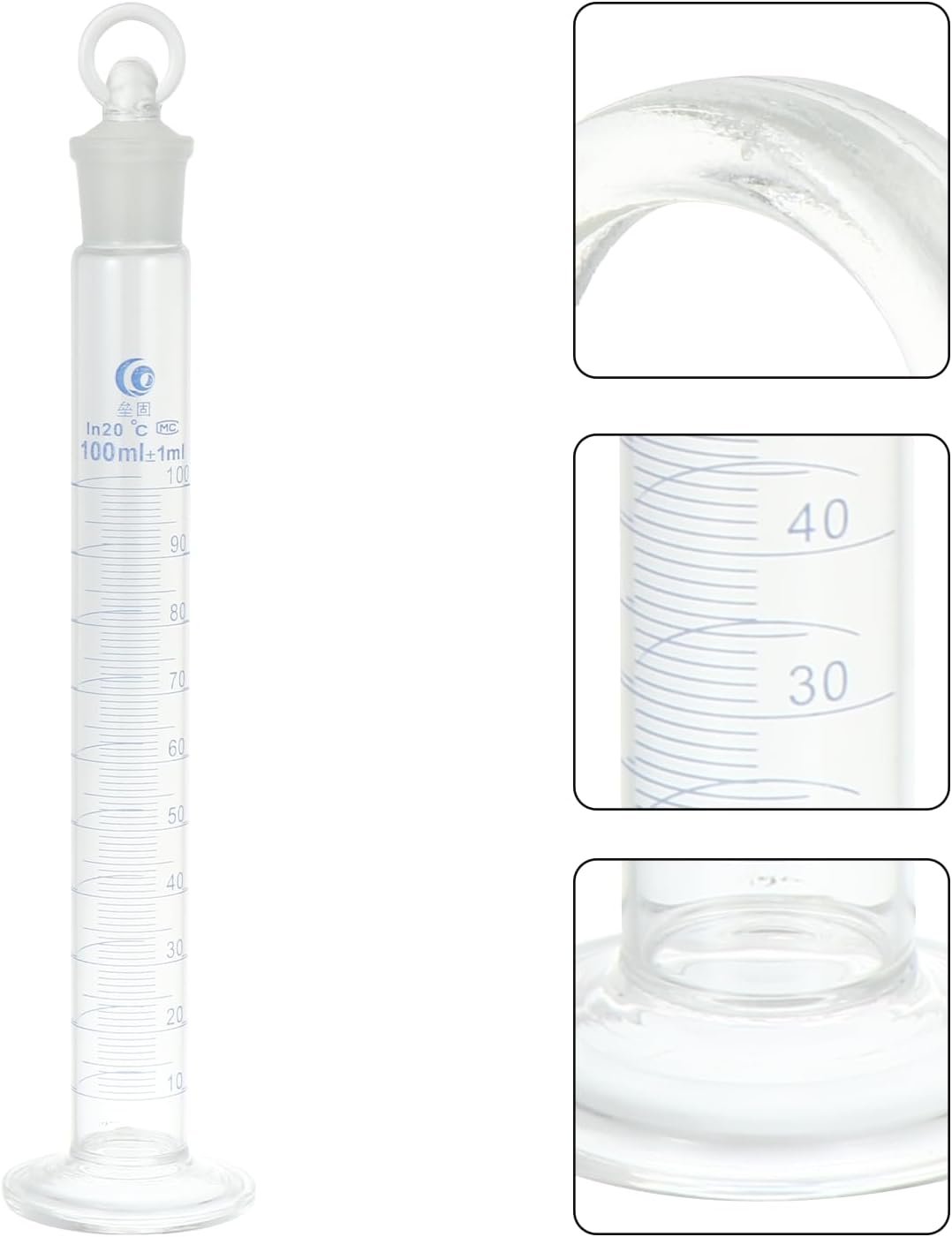 Didiseaon Thickened 100ml Glass Measuring Cylinder Graduated Laboratory Glass Cylinder with Stopper for Scientific Lab Test and Precise Liquid Measurement