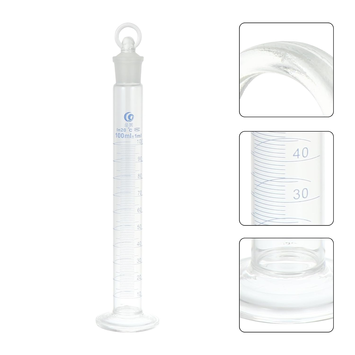 Thickened 100ml Glass Measuring Cylinder with Graduated Scale, Laboratory Glass Cylinder for Scientific Measurement and Chemistry Lab Use