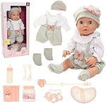 16 Inch Baby Doll with Outfit Feeding Set Realistic Lifelike Born Baby Doll Cute Baby Doll Soft Body Silicone Rebirth Baby Doll with Clothes Feeding Set Bottle Doll Pacifier Accessories for Toddlers