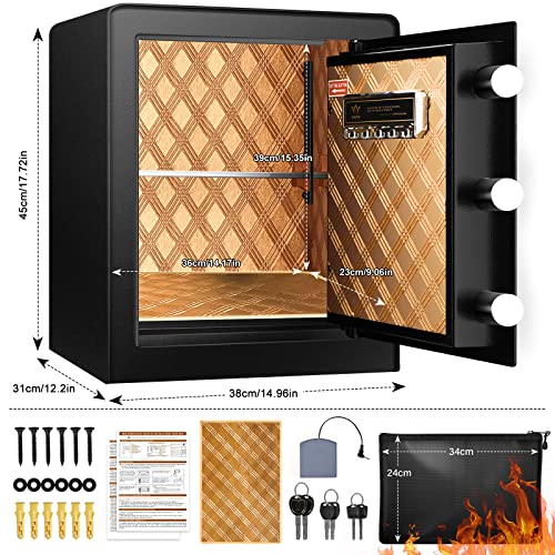 2.1 Cubic Large Safe Box Fireproof Waterproof, Home Safe With Fireproof Waterproof Bag, Fireproof Safe Box For Home With Interior Security Box, Led Light, Alarm And Adjustable Shelf, For Money Jewelry Valuables #TOP3