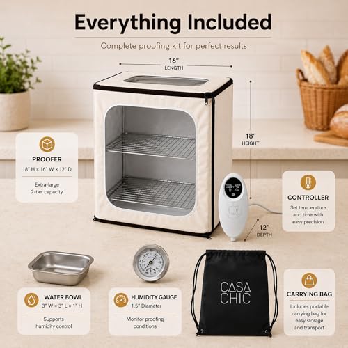 CasaChic 2-Story Bread Proofing Box – Large Capacity Dough Proofer for Sourdough, 70-158°F Temperature Control with 48H Timer - Foldable Bread Warmer with 2 Racks and Humidity Control by CasaChic - Used condition - Image 6