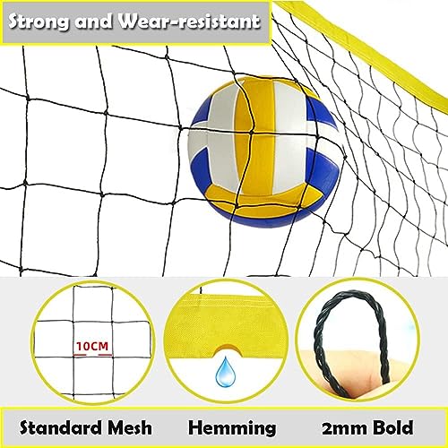 Foto von Volleyballnetz Set, 9.5m x 1m,Beachvolleyball Set,Faltbare Volleyball Komplettes Netz Set mit Stahlpfosten, Feldmarkierung,Volleyball und Kostenlose Tragetasche, Volleyball Linien, Höhenverstellbar