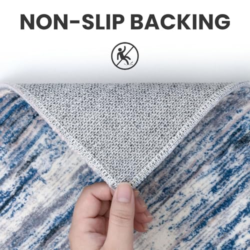 2.6x8 Navy Blue Gray Neutral Multi Modern Abstract Runner Rug for Hallways, Super Soft Hallway Decor Kitchen Rugs with Non-Slip, Non-Shedding Washable Rug for Entryway Bedroom Indoor