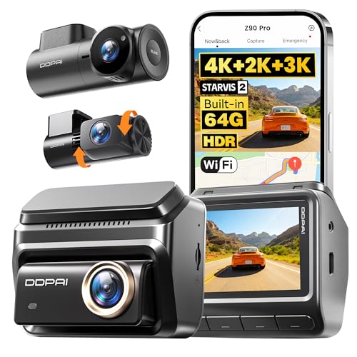 Image of DDPAI 3 Channel 4K HDR Dash Cam, STARVIS 2 IMX678, Dashcam for Cars with 128G eMMC, Front Inside and Rear Triple Car Camera with GPS, 3 inch IPS,ADAS,24H Parking Mode,Support 512GB,Z90 Pro 3CH