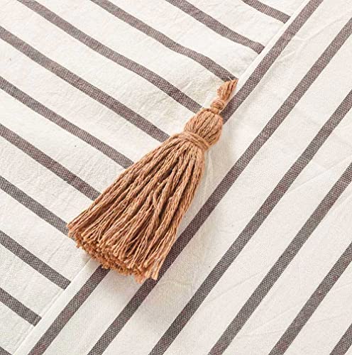 Dosly Idées Taupe And Beige Stripe Patchwork Cotton Tassel Shower Curtain For Bathroom,Farmhouse,Country Rustic And Cute Style,72 X 72 In #TOP5