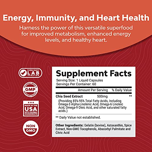 Chia Seed Oil Extract Capsules - Plant Based Omega 3 6 9 Supplement And Daily Fiber Capsules For Adults Digestive Support Immunity And Heart Health - Omega 3 Fatty Acids Supplement For Men And Women #TOP2