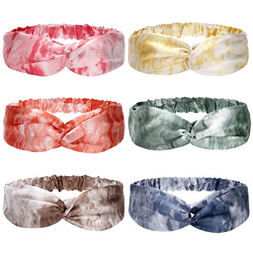Folora 6pcs Multicolored Twisted Criss Cross Elastic Headbands Soft Silk Hair Bands for Women Girls