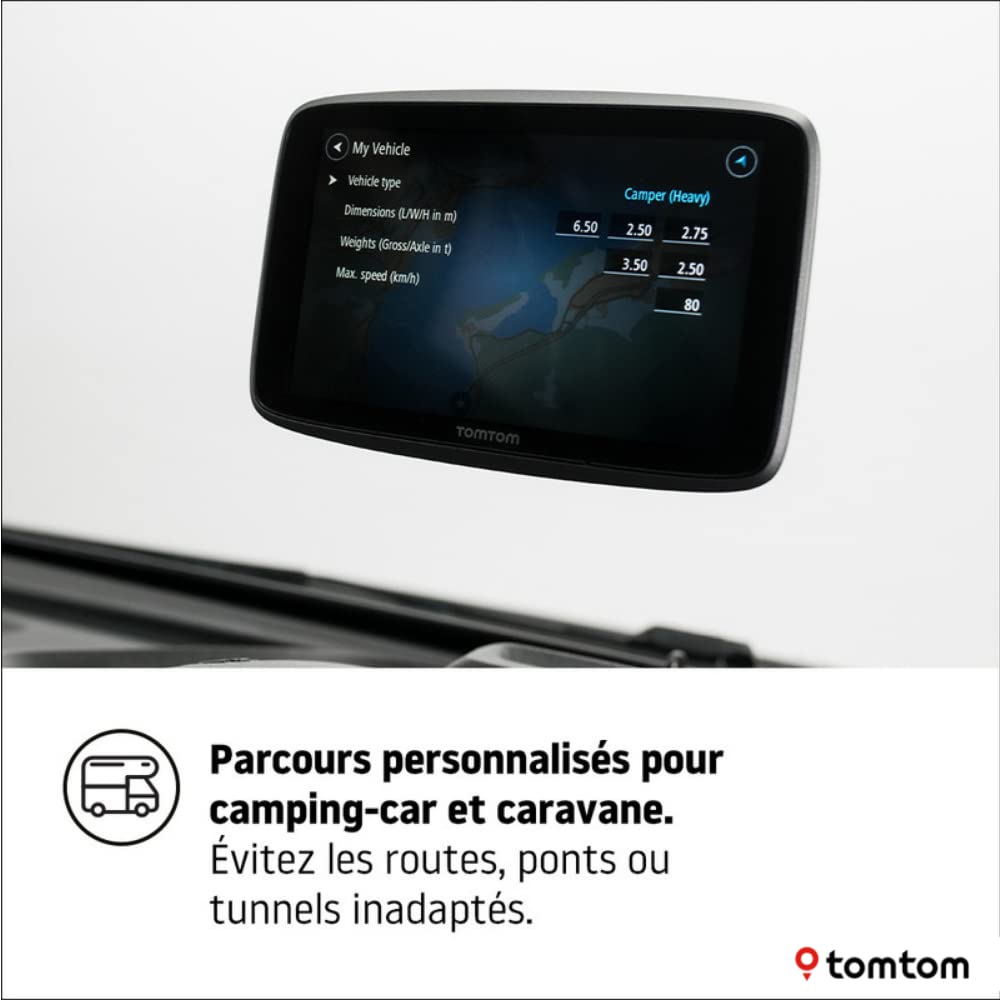 TomTom GPS GO Camper Tour pour Camping-Car et Caravane, écran 6" avec PI pour Camping-Car et Caravane, Mises à Jour Via Wi-FI, TomTom Traffic, Alertes des Zones de Danger et Cartes d'europe
