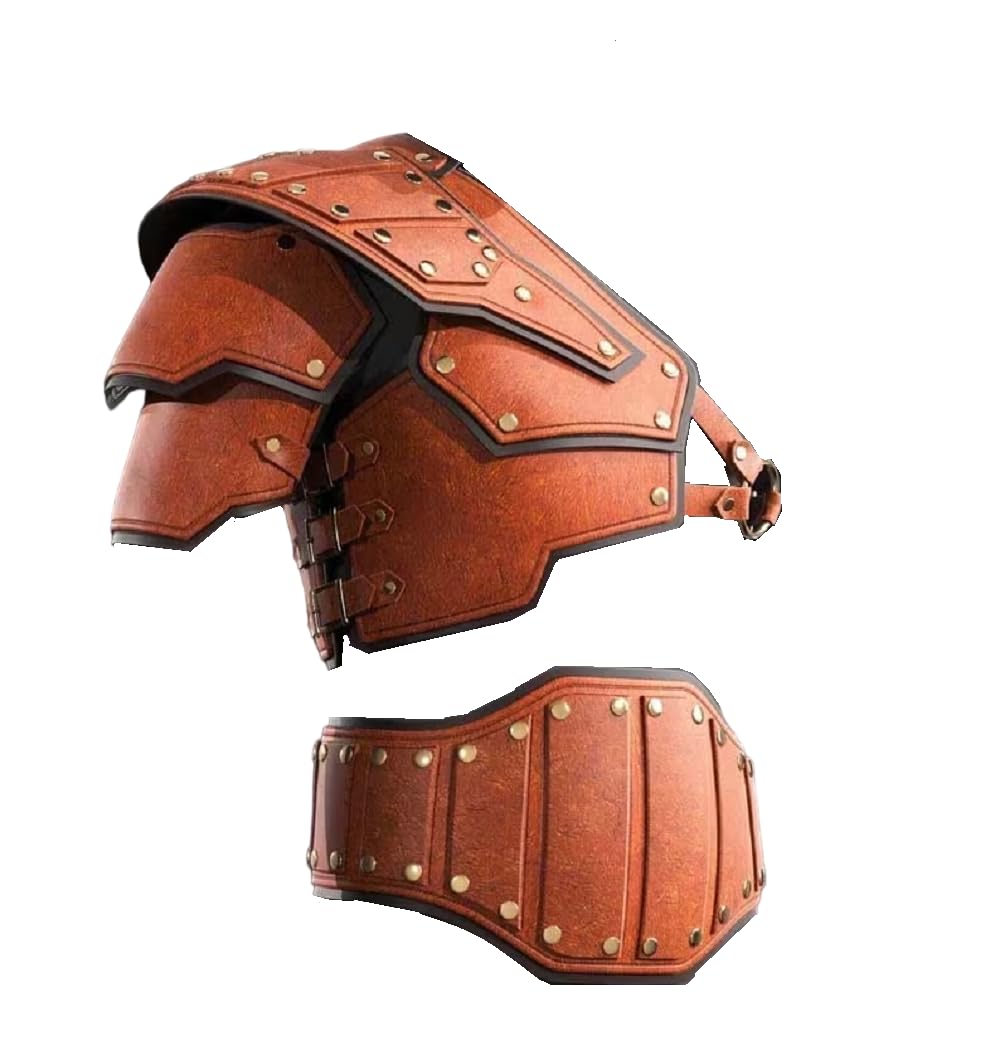 NauticalMart Leather Shoulder Armour & Wide Leather Belt - Gladiator Leather Outfit Halloween Costume Accessory for Adults