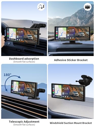Image of Largest Portable 11.26'' Wireless CarPlay /Android Auto Screen with 2.5D 1920x720 HD Display, Built-in DVR, 4K Front + 1080P Rear Camera, Car Screen,Easy Install Dash Cam (Gray)