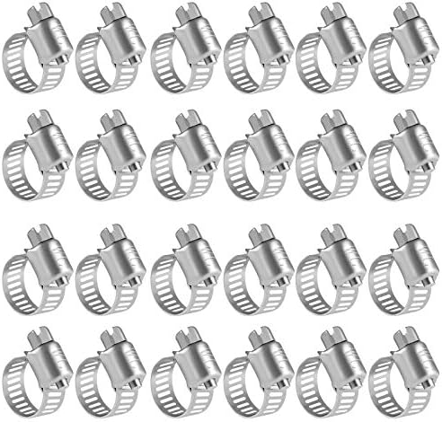 Winlong Stainless Steel Hose Clamps - 24 Pack Worm Gear Drive Hose Clamps Micro Size 4 Clamping Range 1/4 Inch to 5/8 Inch (6mm-16mm) for Automotive Plumbing, 1/4'' Hose Clamps, 1/2'' Hose Clamps