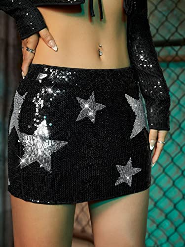 WDIRARA Women's Sparkly Sequin Bodycon Mini Skirt Low Rise Star Graphic Party Club Rave Skirts3