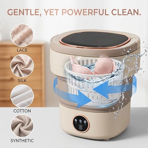 Image of Portable Washing Machine 20L Mini Foldable Washer with Spin Basket, 3 Modes for Travel & Small Spaces (Beige)