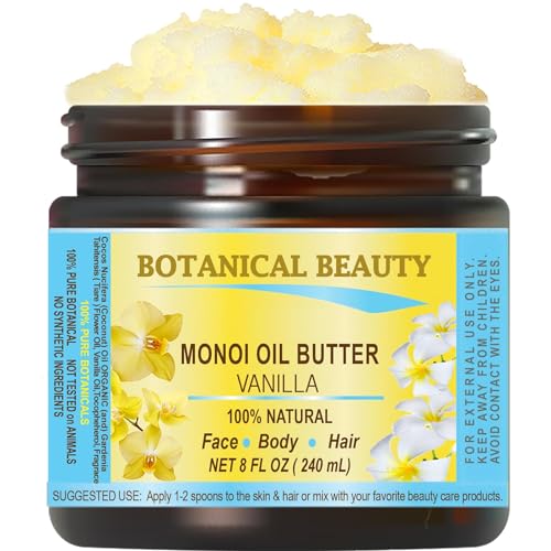 Botanical Beauty MONOI OIL BUTTER VANILLA Pure Natural Virgin Unrefined RAW 8 Fl. Oz.- 240 ml for FACE, SKIN, BODY, HAIR, NAILS