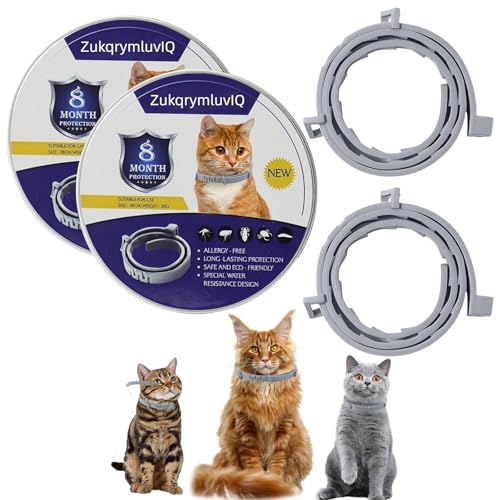 Collare per gatti, confezione da 2 con oli essenziali naturali, protezione a lungo termine, impermeabile, regolabile, per gatti a partire da 7 settimane, benessere e sicurezza