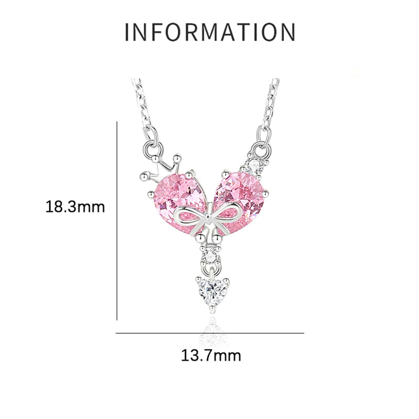 Collar para mujer, joyería de moda, oro blanco de 9 quilates, 14 quilates, 18 quilates, collar de platino, con colgante de corazón y lazo con zafiro rosa creado en laboratorio, 45 cm