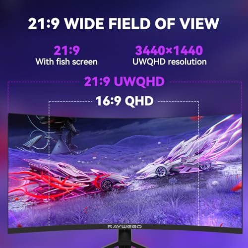 Image of 34 inch Ultrawide Curved Gaming Monitor, 21:9 WQHD 3440x1440p 165Hz with RGB Immersion, FreeSync PIP /PBP | 127% sRGB | HDMI 2.0 & DP1.4 | Built-in Crosshair