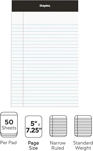 Miniatura 3 de Staples TRU RED Bloc de notas, 5 x 8 pulgadas, bloc de notas legales de rayas estrechas, bloc de escritura para el hogar, oficina, escuela, paquete