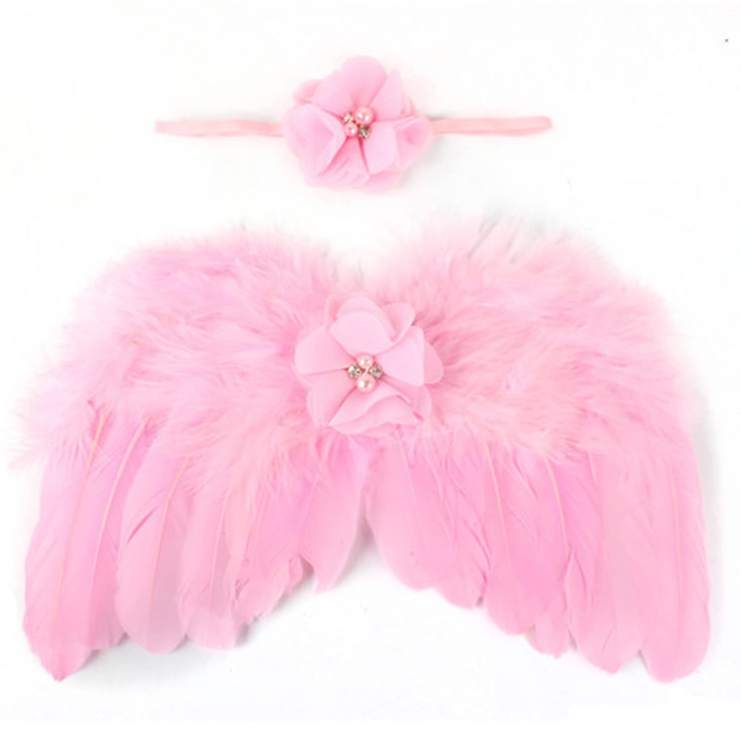 SYGA Newborn Kids Feather Wing Angel Baby Wings with Headband Infants Photography Props Photography Accessories (Pink)