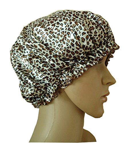 Bllomsem Shower Cap Safari Spots Leopard Cap Satin Material Double Thick Dry Hair Cap Shower Cap (Color Random)