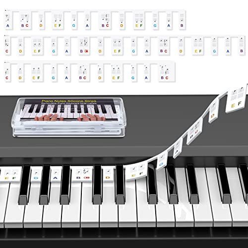 Removable Piano Keyboard Note Labels, 88-Key Full Size Keyboard Piano Notes Guide For Beginners, 3 Strips Piano Keyboard For Kids, Reusable Silicone Piano Keyboard Stickers With Box, No Need Glue #TOP10