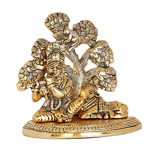 Image of KridayKraft Lord Krishna Metal Statue, Krishna Murti Playing Flute with Cow for Temple Pooja, Decor Your Home, Office & Gift Your Relatives, Showpiece Figurines, Religious Idol